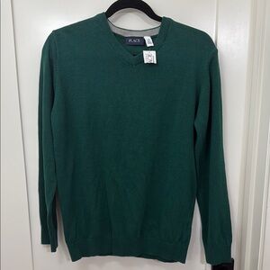 NWT The Children's Place V Neck Green Sweater Pullover - Size BOy's XL 14